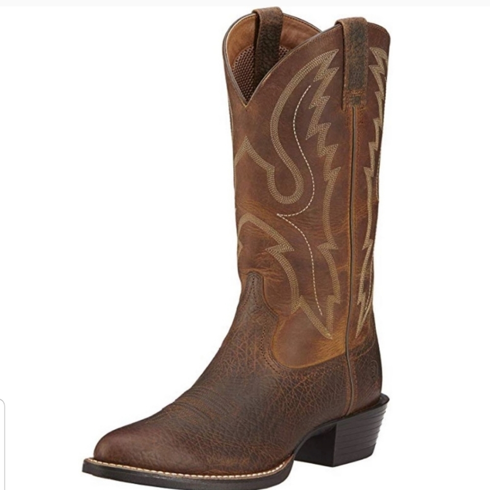 Ariat Brown Leather Cowboy Boots with Tan Stitching